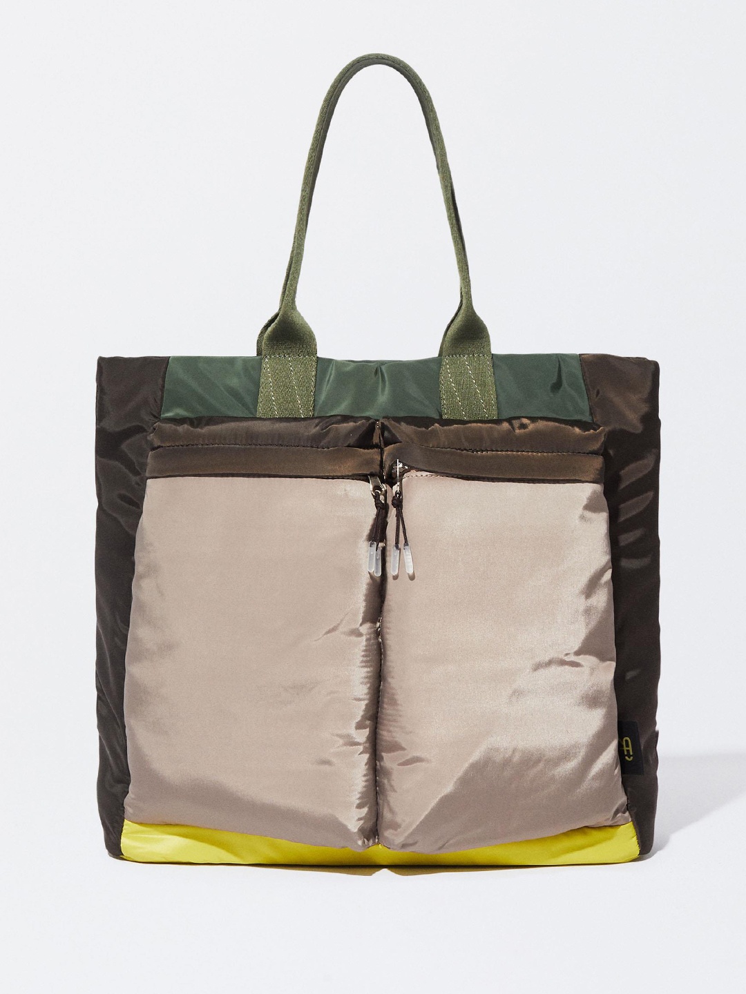 

PARFOIS Colourblocked Structured Handheld Bag, Green