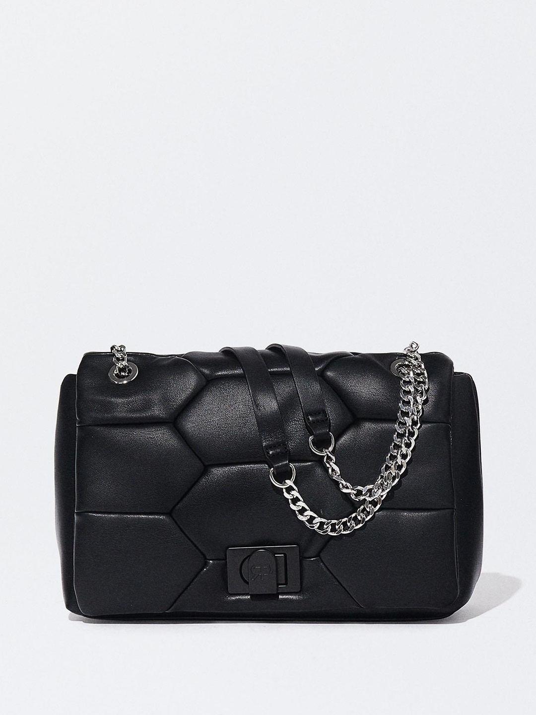 

PARFOIS Geometric Textured Structured Shoulder Bag with, Black