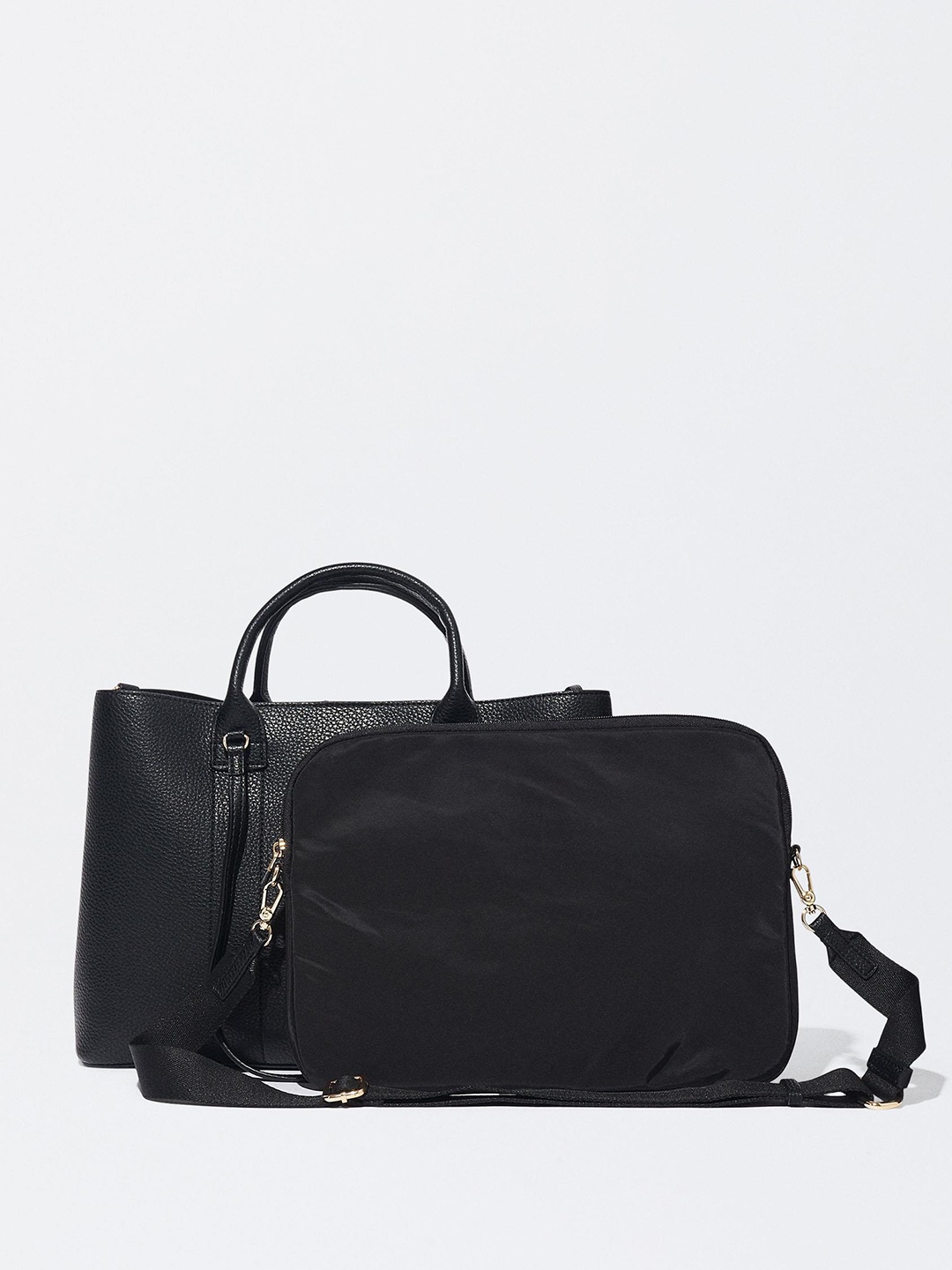 

PARFOIS Textured Structured Shoulder Bag with Laptop Sleeve, Black