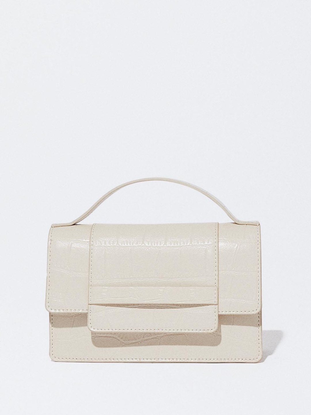 

PARFOIS Croc Textured Structured Satchel Bag, Off white