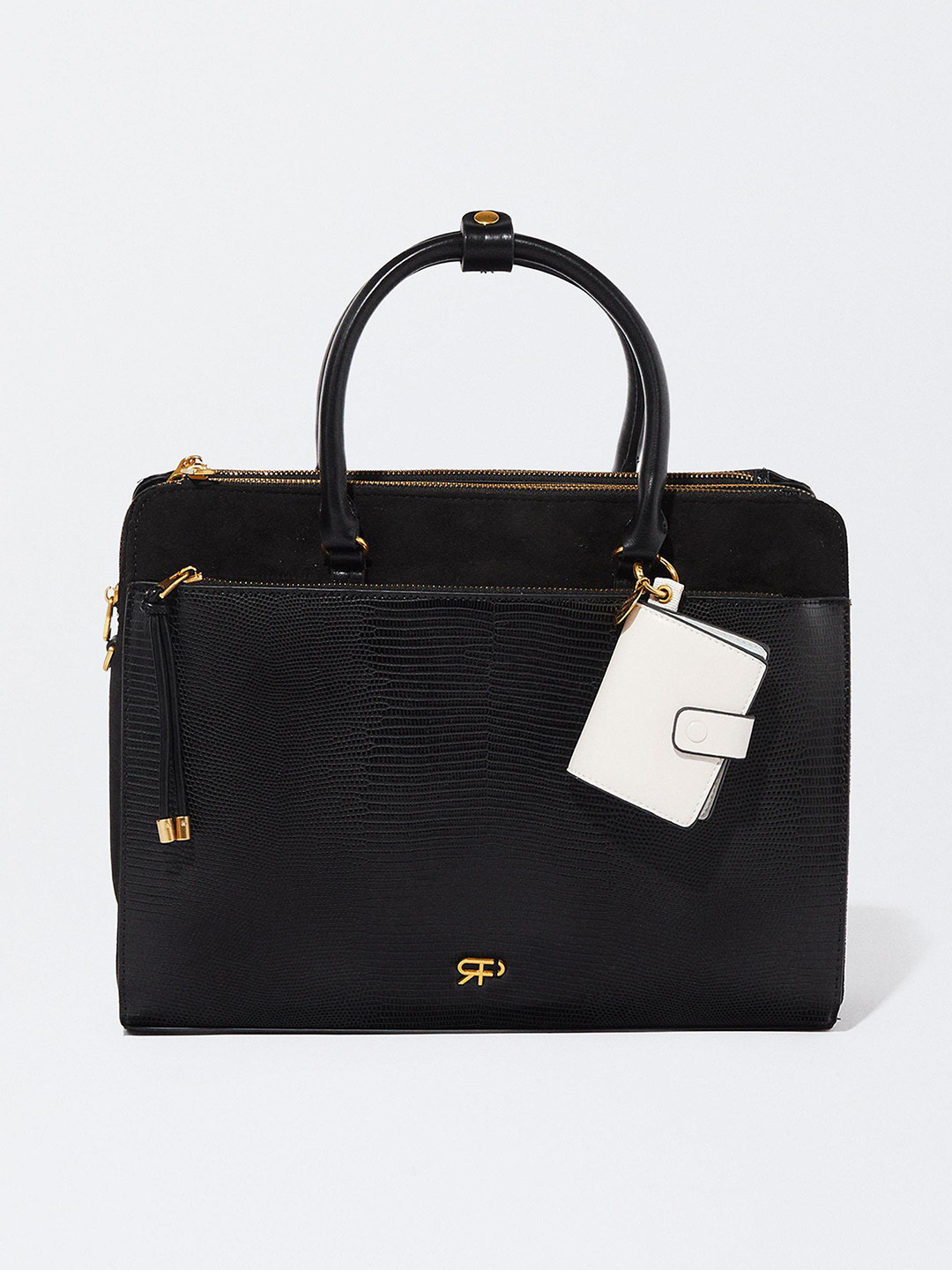 

PARFOIS Women Snakeskin Textured Structured Handheld Bag, Black