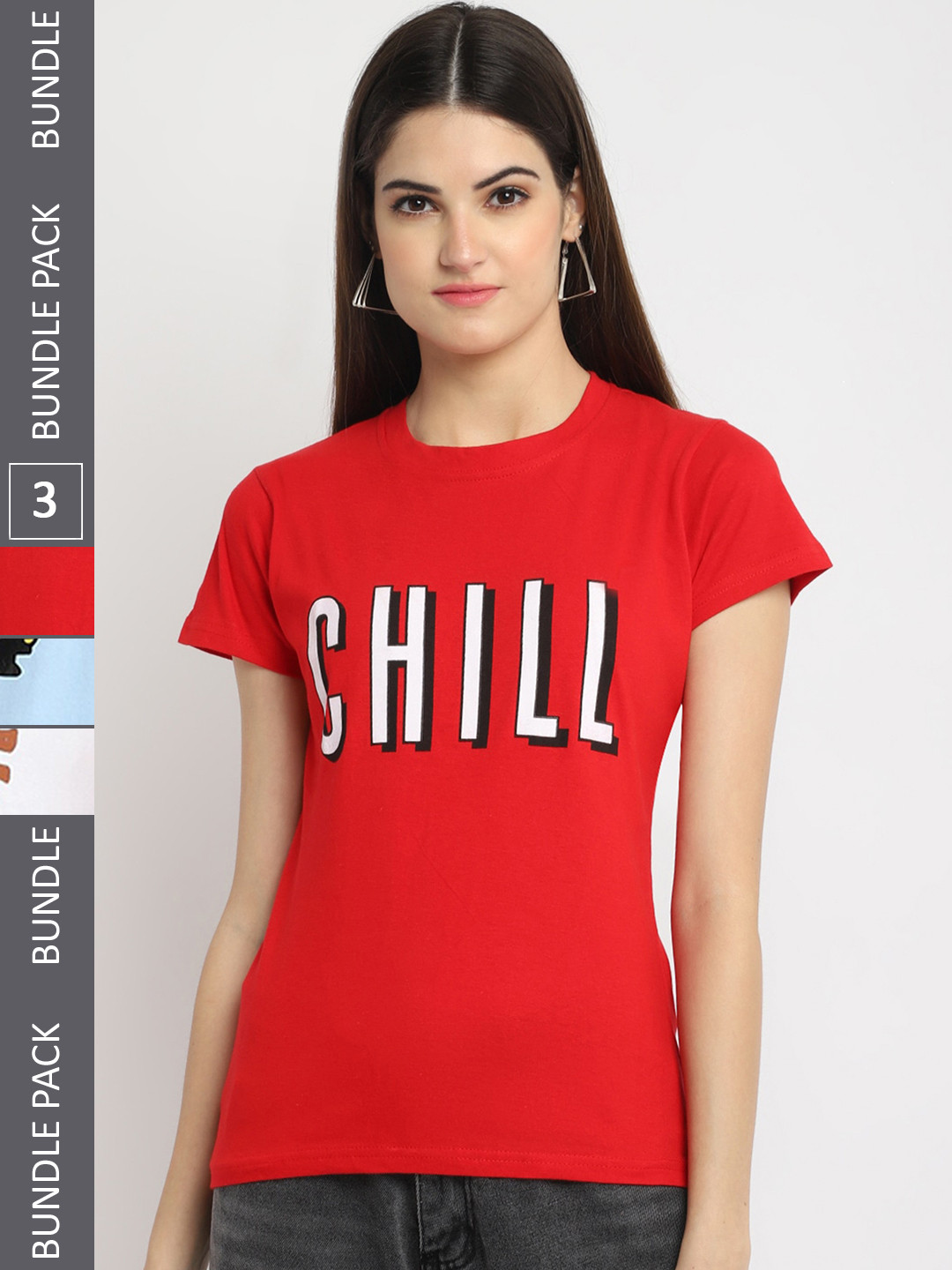 

Fabflee Pack Of 3 Typography Printed Cotton T Shirts, Red