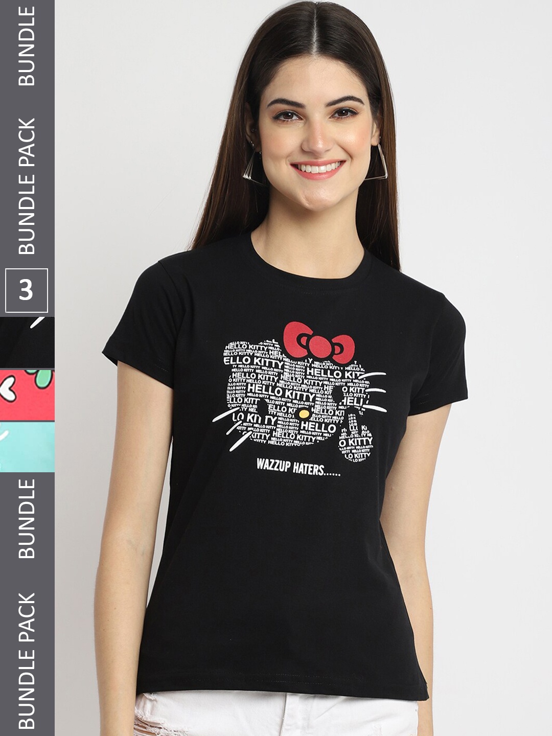 

Fabflee Pack Of 3 Printed Cotton T-shirts, Black