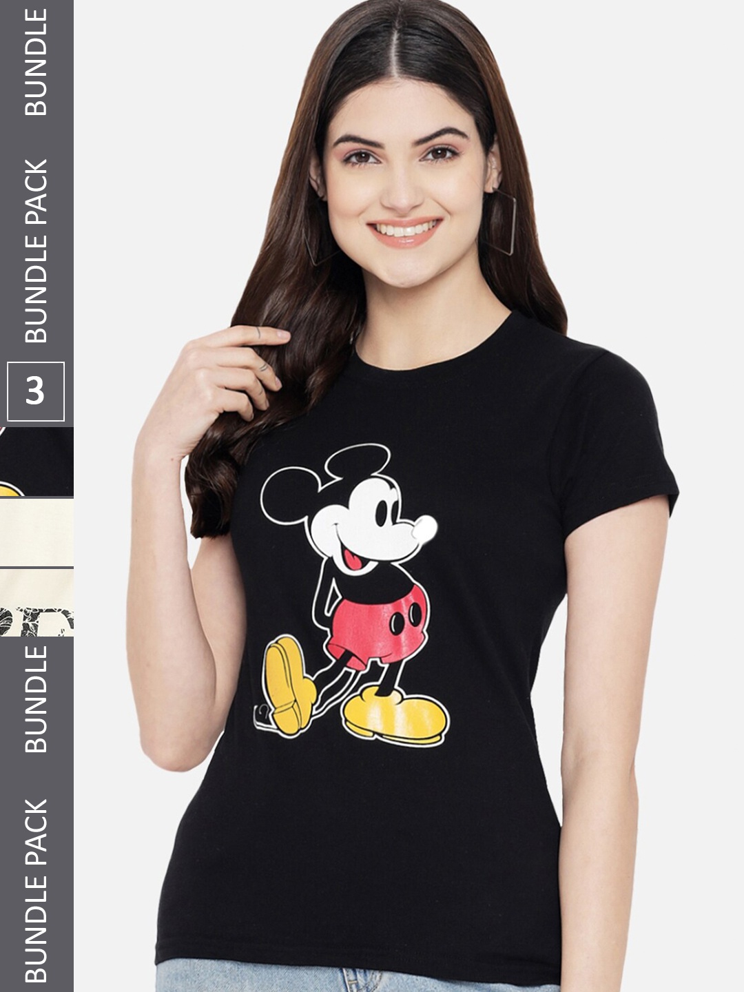 

Fabflee Pack of 3 Printed Cotton T-shirts, Black