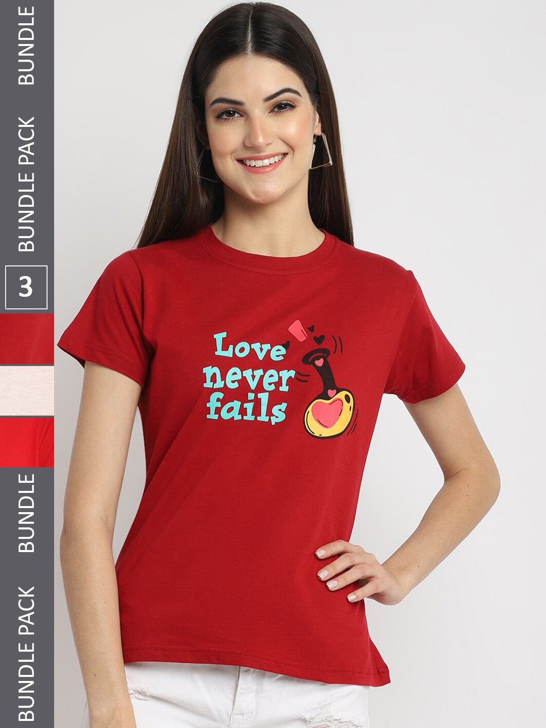 

Fabflee Pack Of 3 Typography Printed Cotton T-shirts, Red