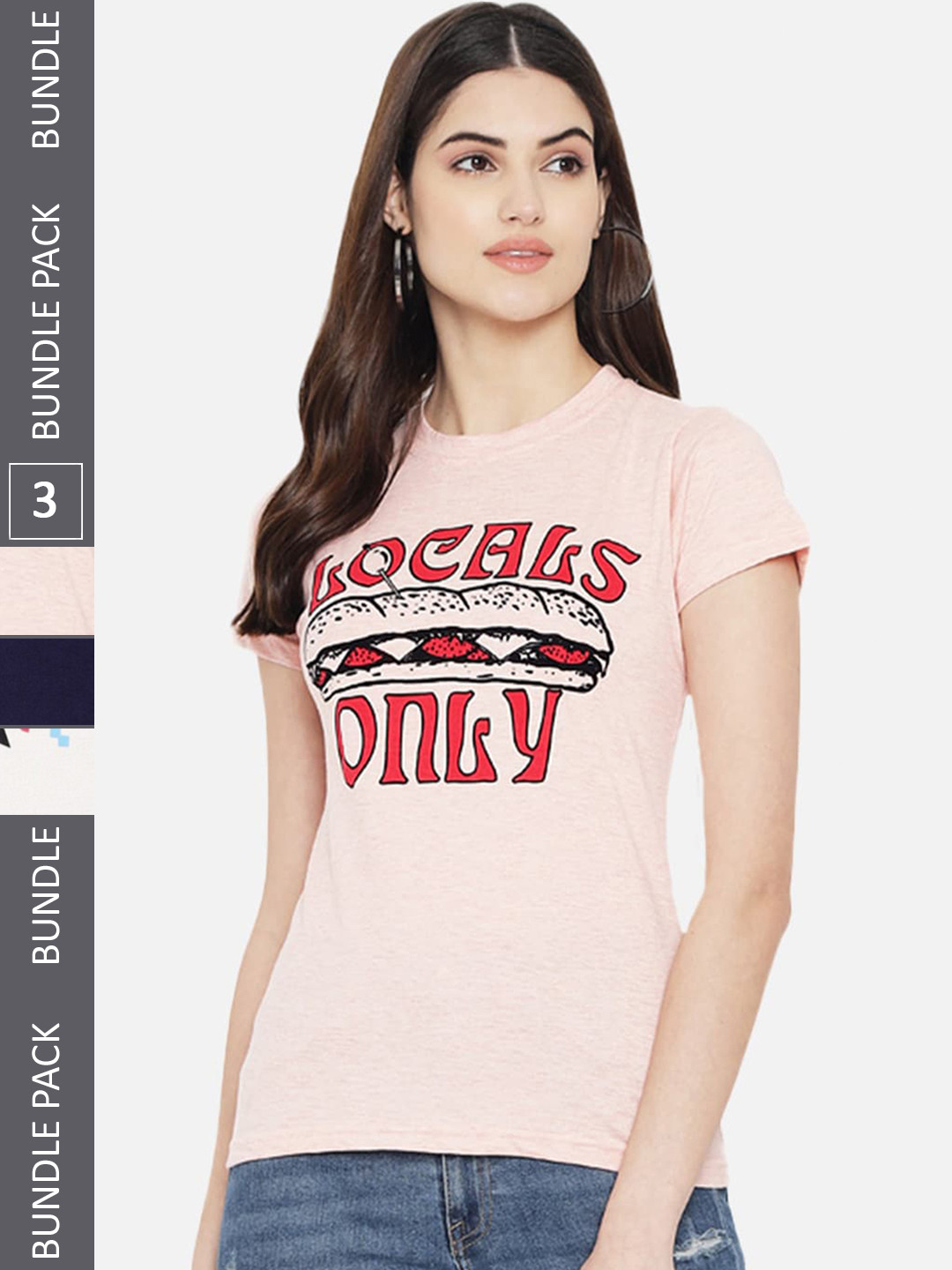 

Fabflee Pack Of 3 Typography Printed Cotton Casual T-shirt, Pink