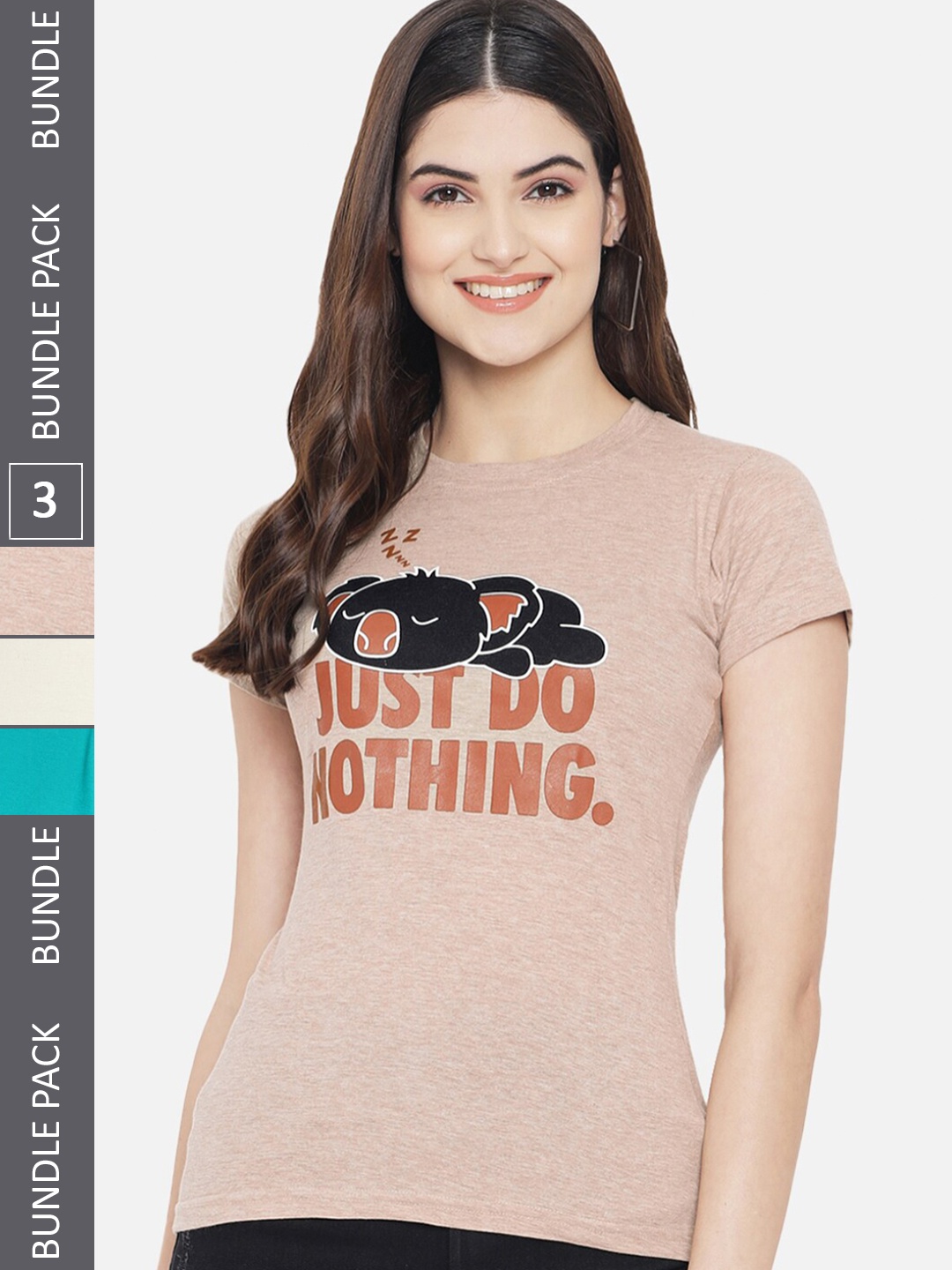 

Fabflee Pack Of 3 Printed Cotton T-shirts, Peach