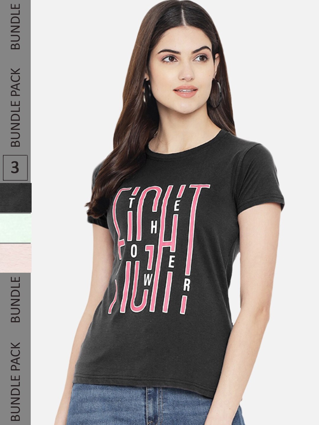 

Fabflee Pack Of 3 Typography Printed Cotton T-shirt, Black