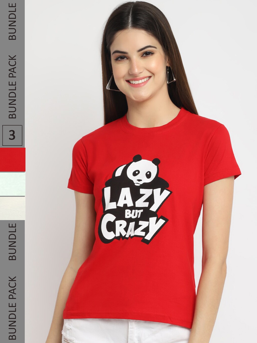 

Fabflee Pack Of 3 Typography Printed Cotton T- Shirts, Red