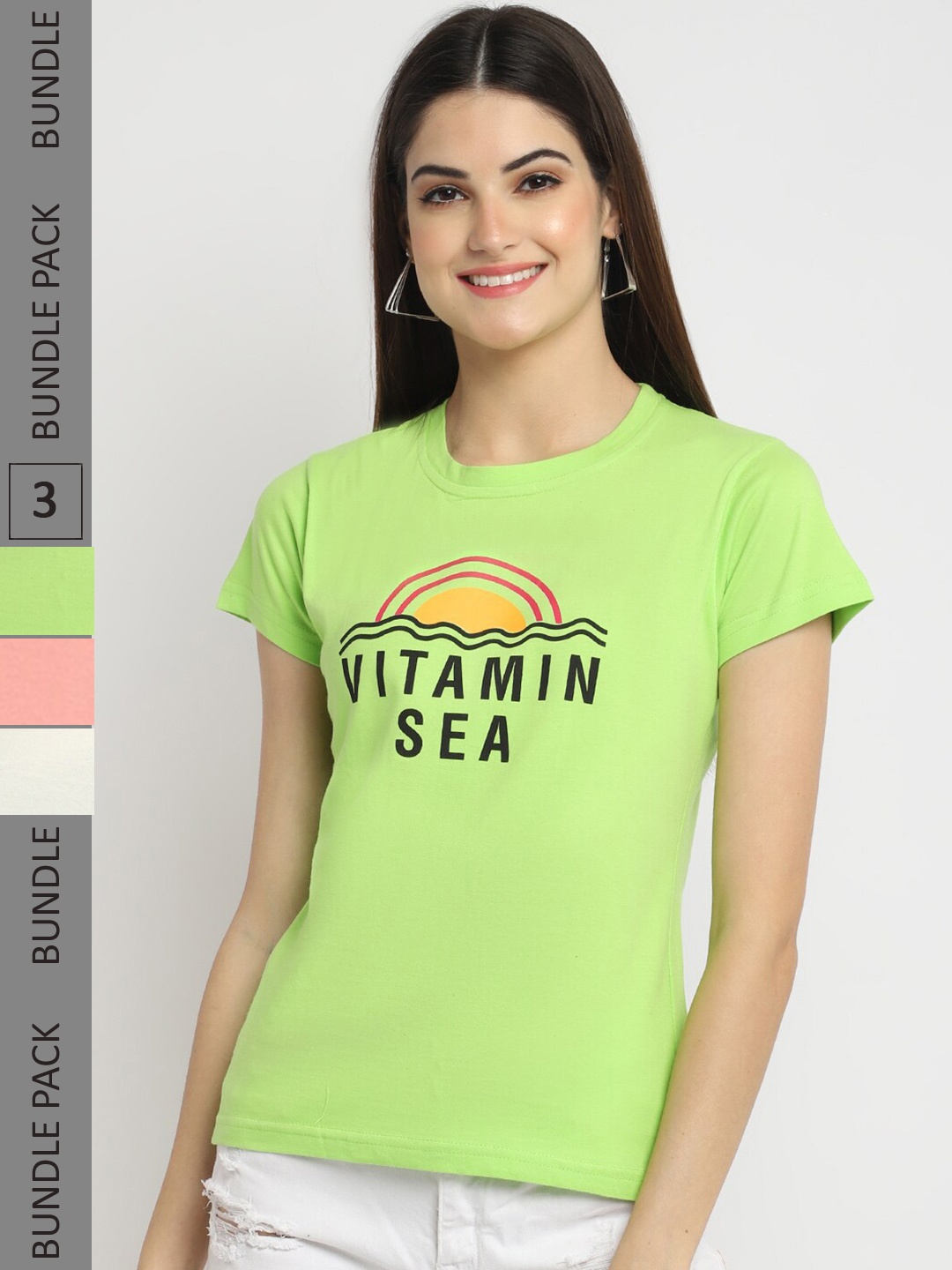 Fabflee Women Multicoloured Typography 3 Printed T-shirt, Multi