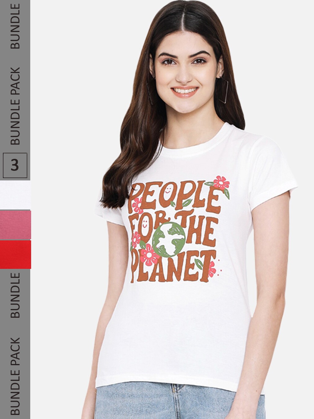 

Fabflee Pack Of 3 Typography Printed Cotton Casual T-shirt, White