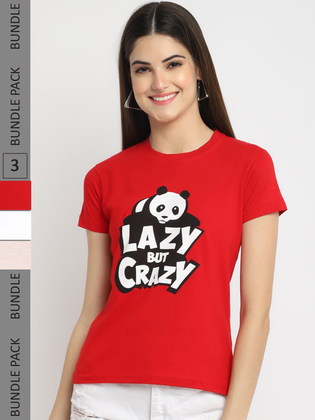 

Fabflee Pack Of 3 Printed Round Neck Cotton T-shirts, Red