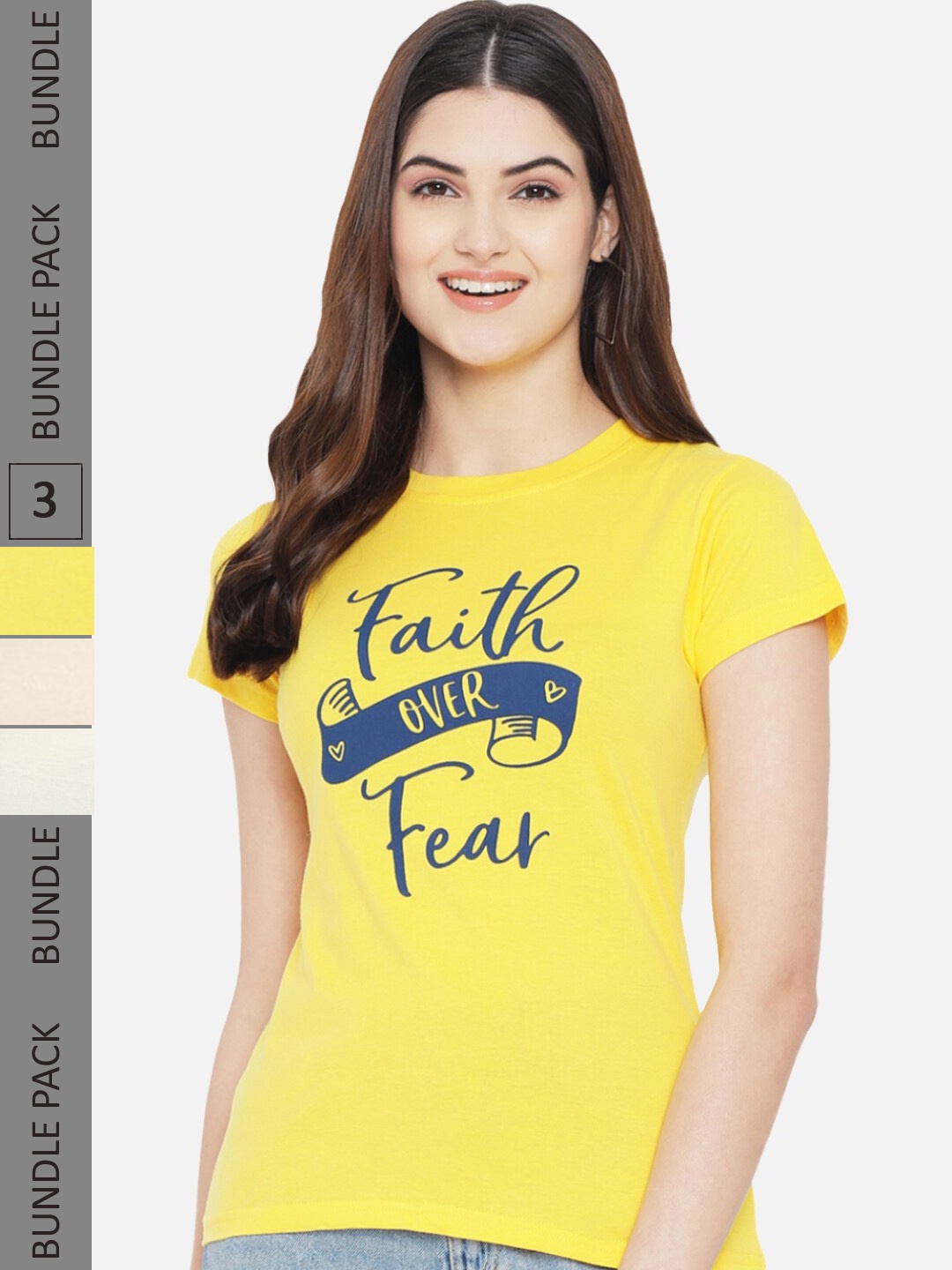 

Fabflee Pack of 3 Typography Printed Cotton T-shirt, Yellow