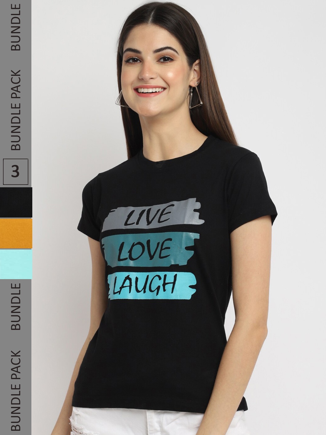 

Fabflee Pack Of 3 Typography Printed Cotton T-Shirt, Blue
