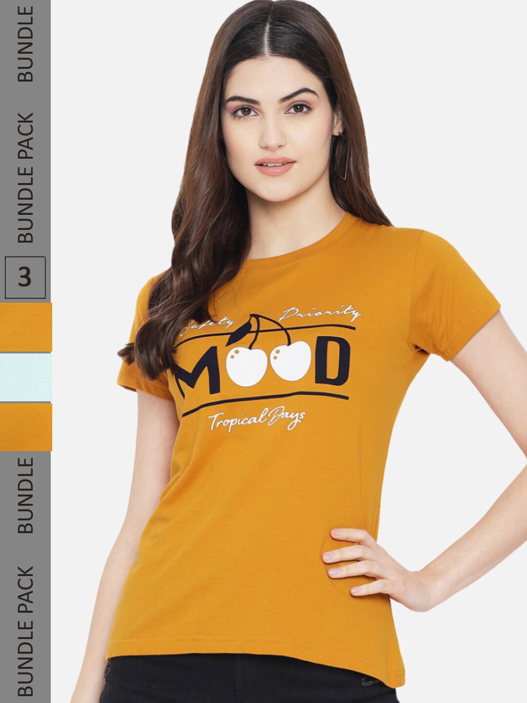

Fabflee Pack Of 3 Typography Printed Cotton T-Shirt, Yellow