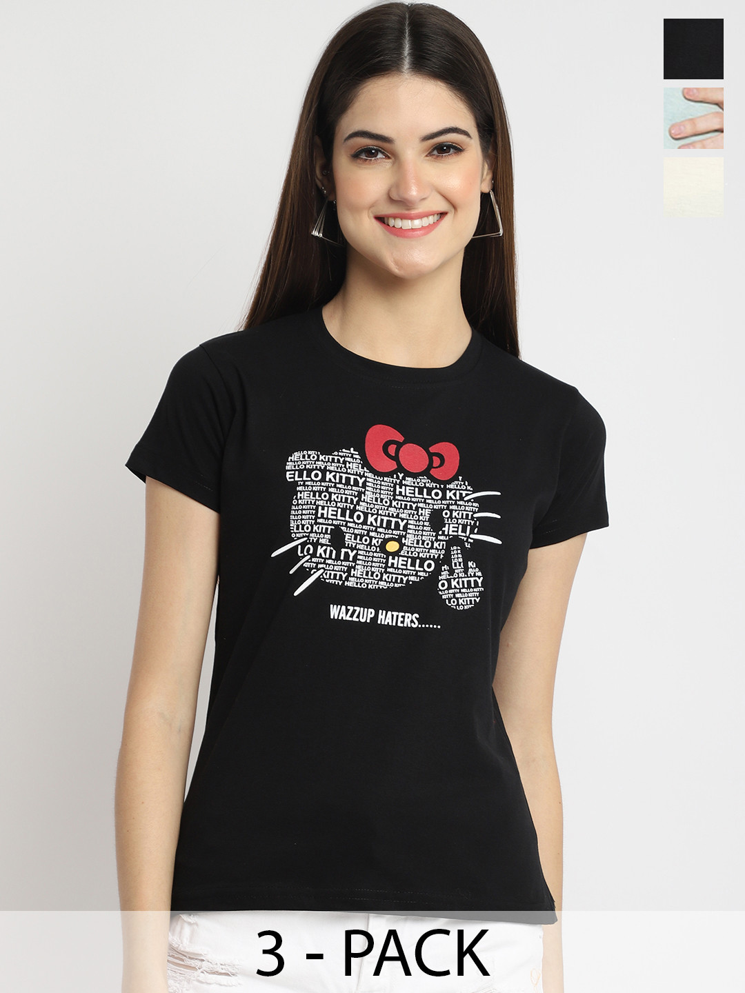 

Fabflee Pack Of 3 Printed Cotton T-shirts, Black