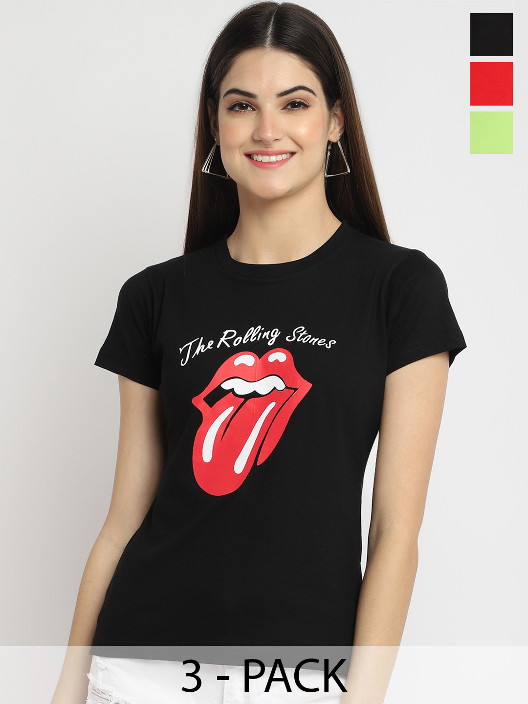 

Fabflee Pack Of 3 Typography Printed Cotton T-shirt, Black