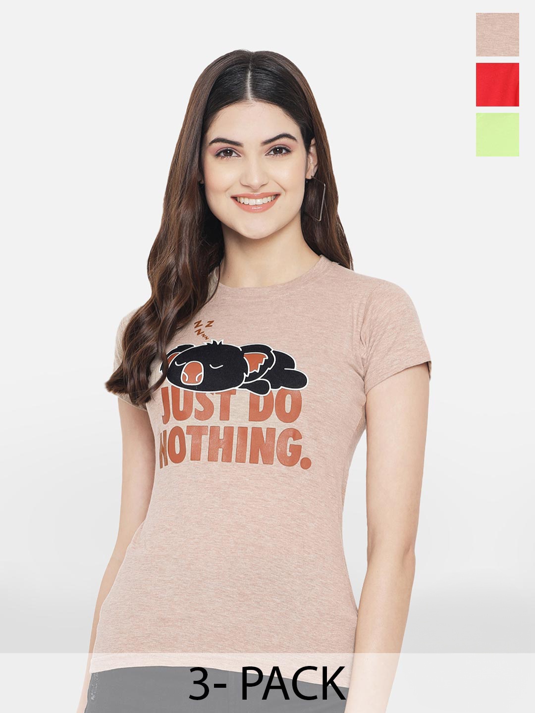 Fabflee Pack of 3 Typography Printed Cotton T-shirt, Red