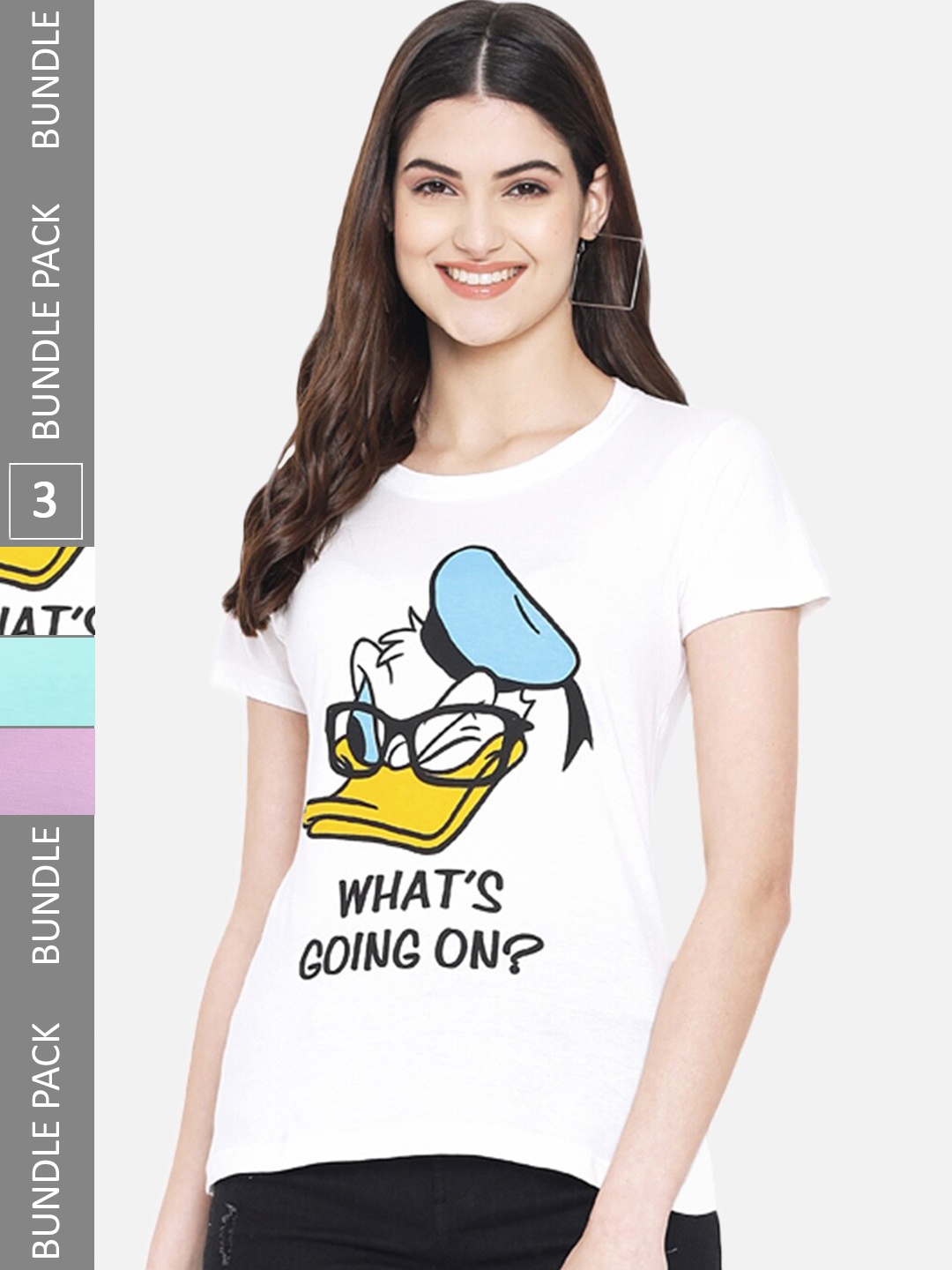 Fabflee Pack Of 3 Donald Duck Printed Cotton T-shirt, White