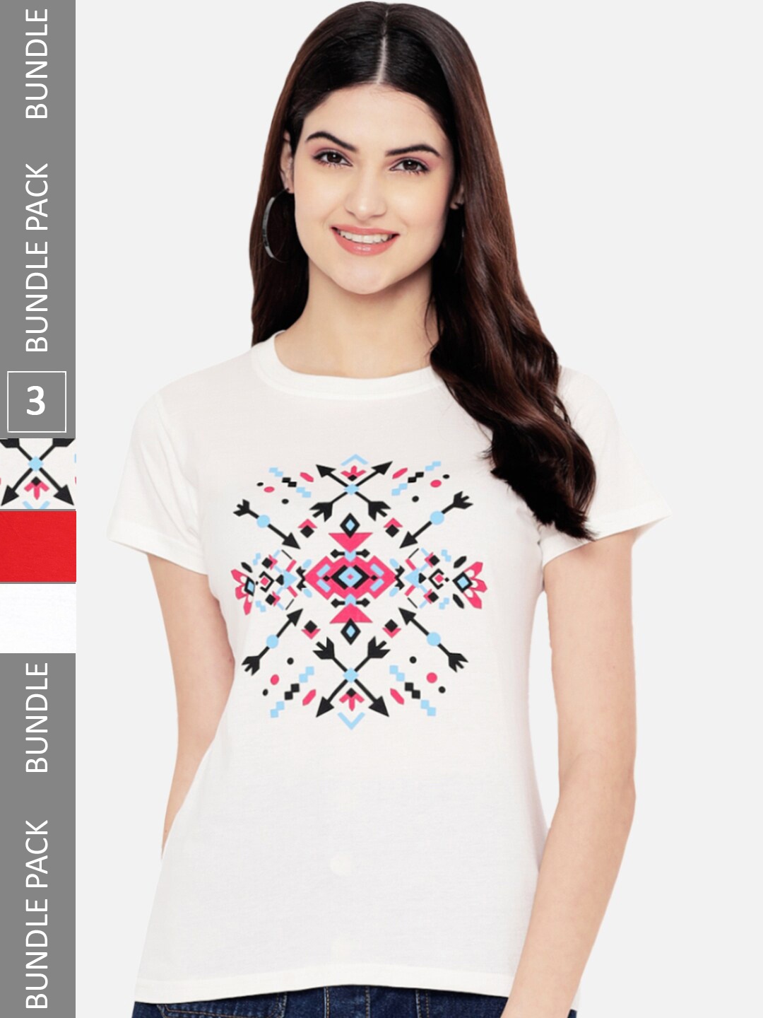 Fabflee Pack Of 3 Printed Short Sleeves Cotton T-shirt, Beige