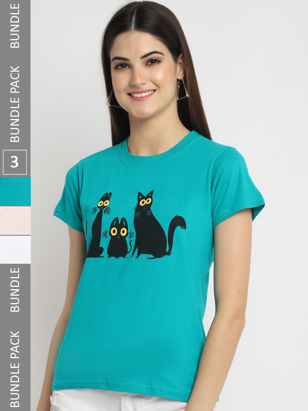 

Fabflee Pack Of 3 Graphic Printed Cotton Casual T-shirt, Green