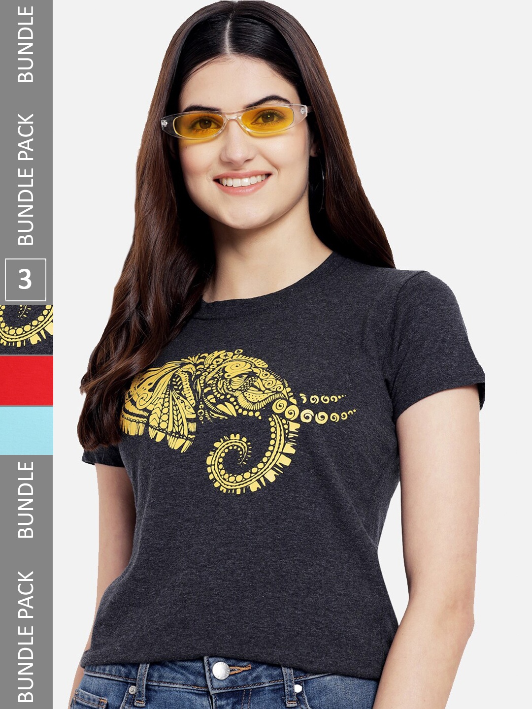 

Fabflee Pack Of 3 Graphic Printed Cotton T-Shirt, Black
