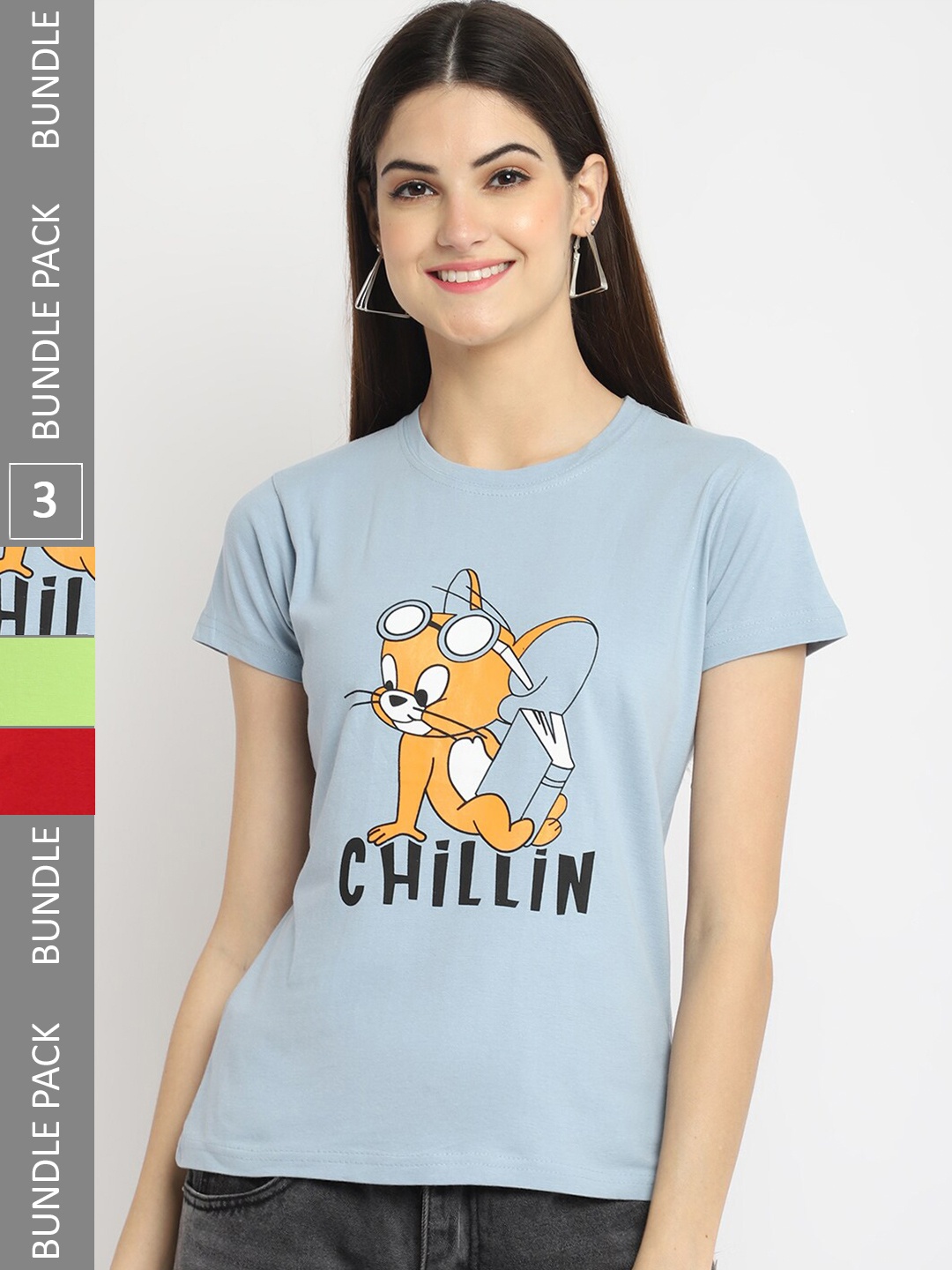 

Fabflee Pack Of 3 Graphic Printed Cotton T-Shirt, Blue