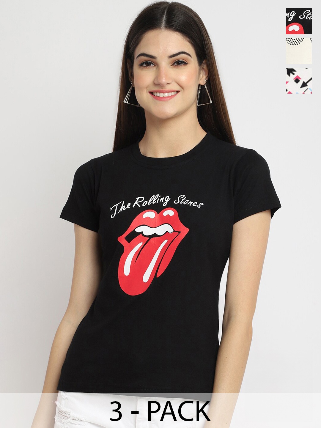 

Fabflee Pack Of 3 Typography Printed Cotton T-shirt, Black