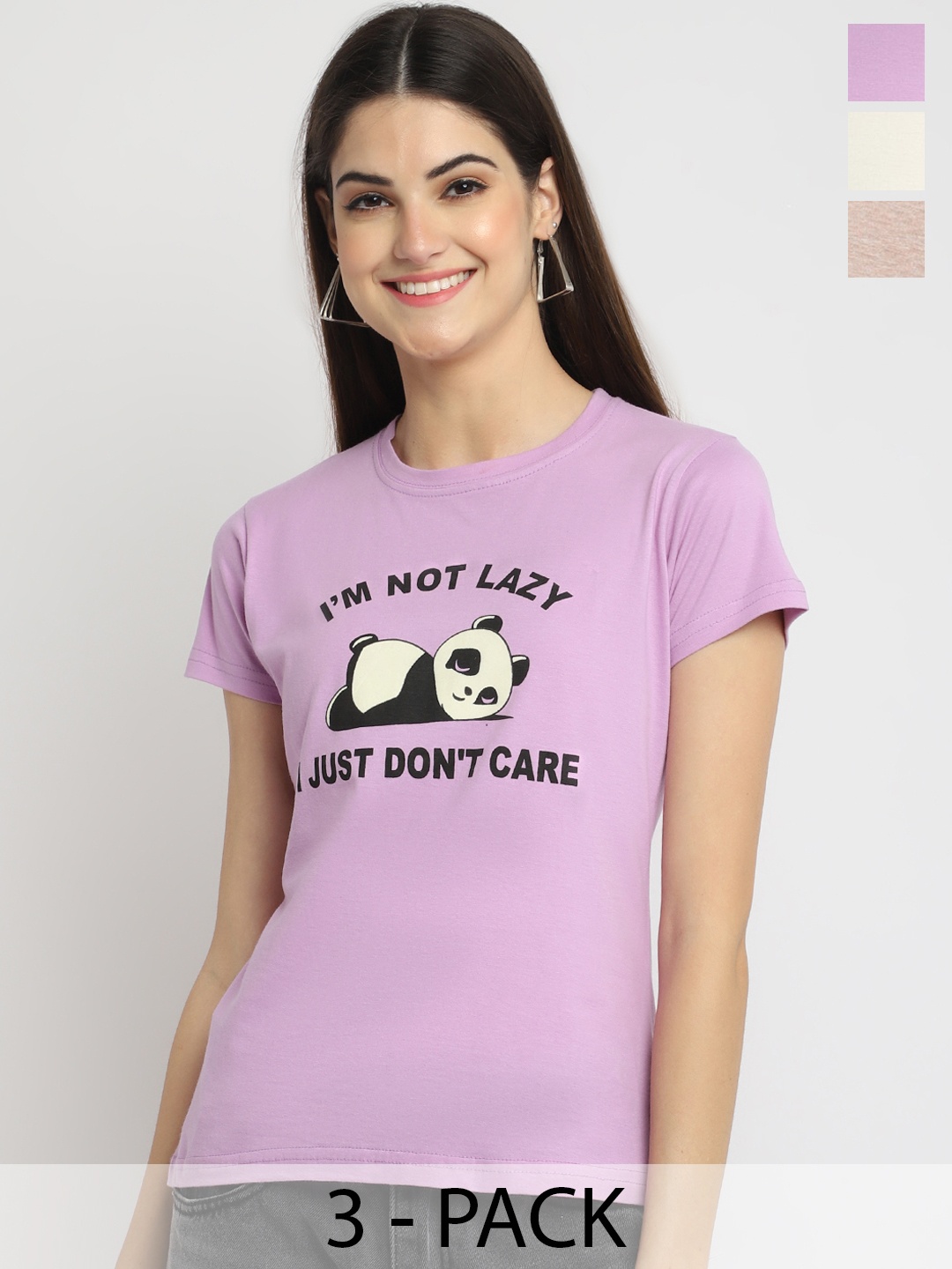 

Fabflee Pack Of 3 Typography Printed Cotton T-shirt, Purple