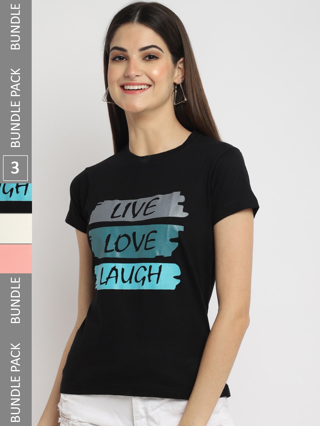 

Fabflee Pack Of 3 Typography Printed Cotton T-shirt, Black