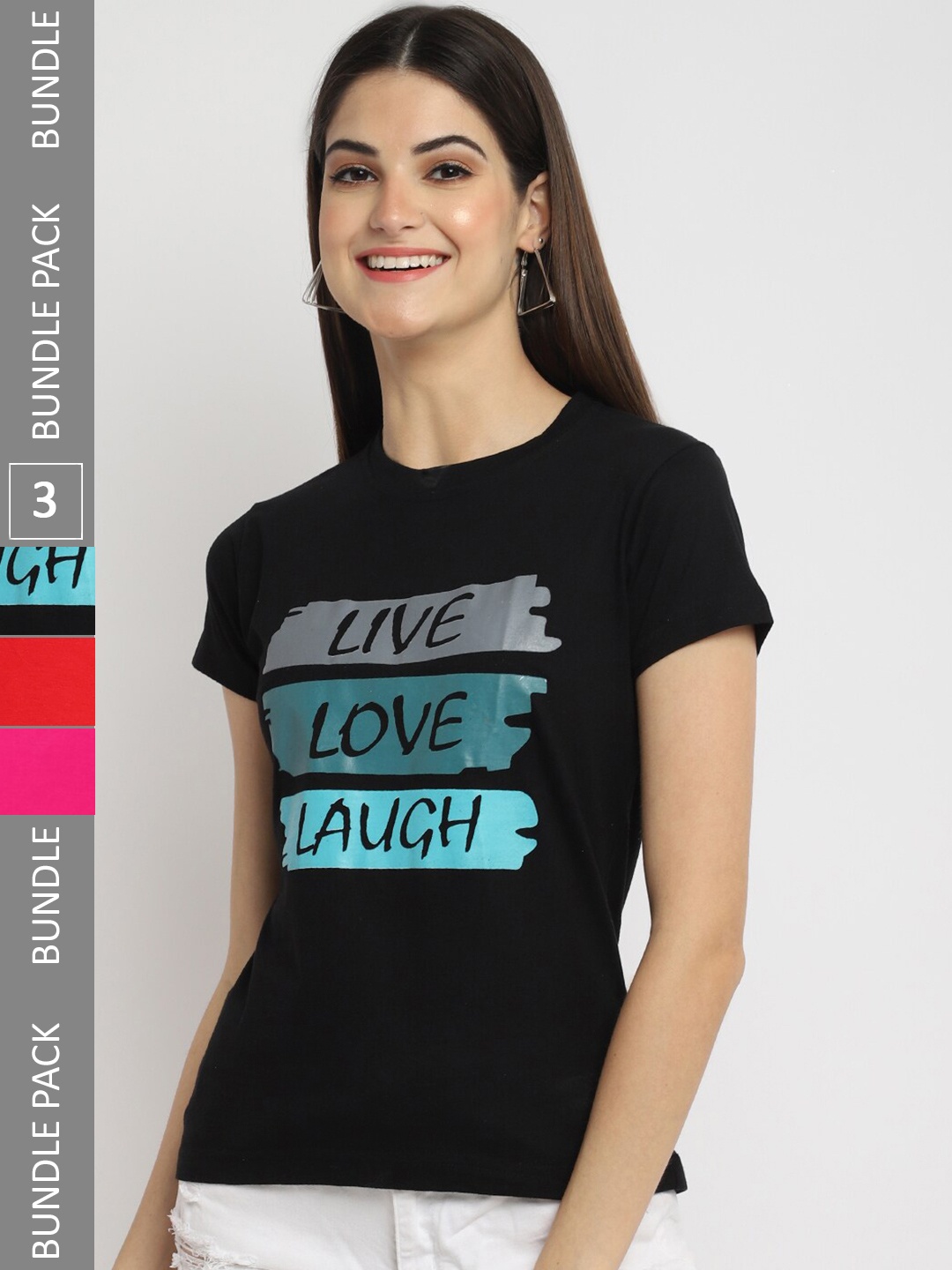 Fabflee Pack Of 3 Typography Printed Cotton T-shirt, Black