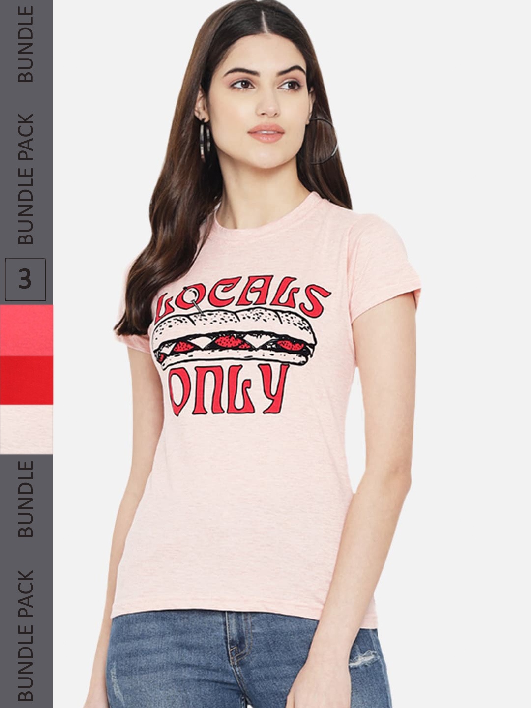 

Fabflee Pack Of 3 Printed Cotton T-shirt, Pink