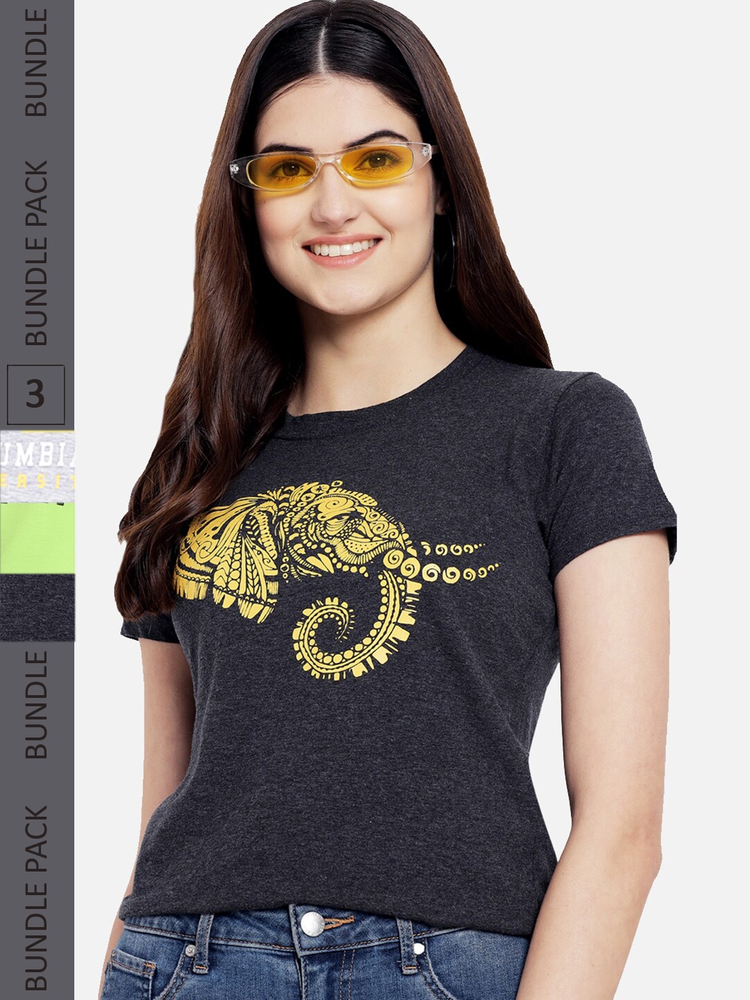 

Fabflee Pack Of 3 Printed Cotton T-shirt, Charcoal