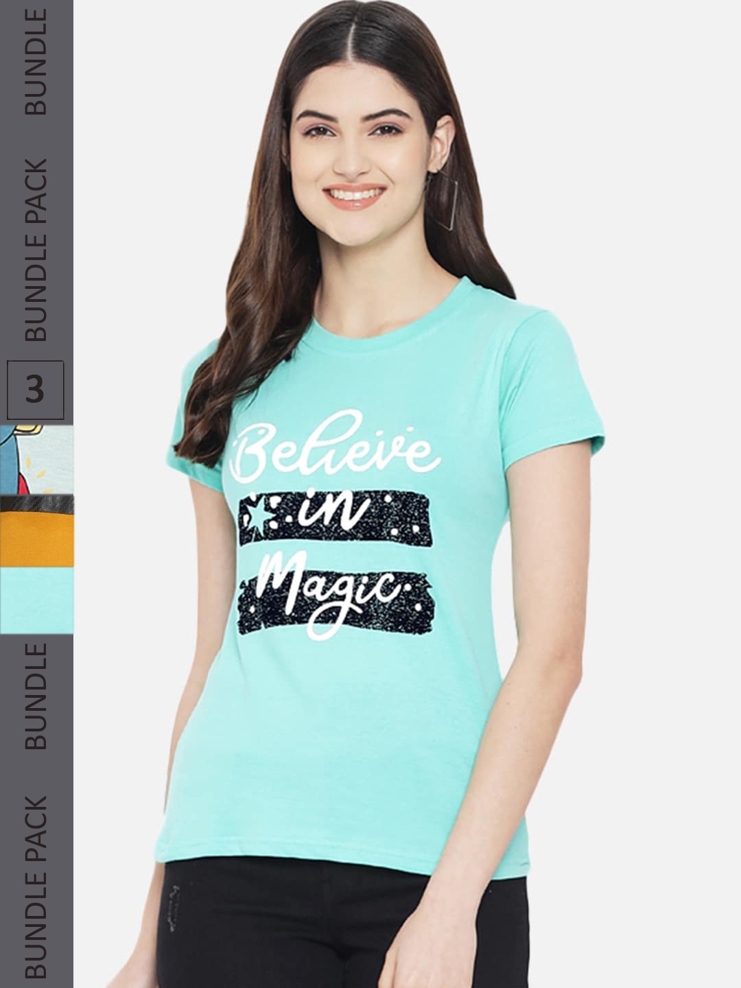 

Fabflee Pack Of 3 Typography Printed Cotton T-shirt, Sea green