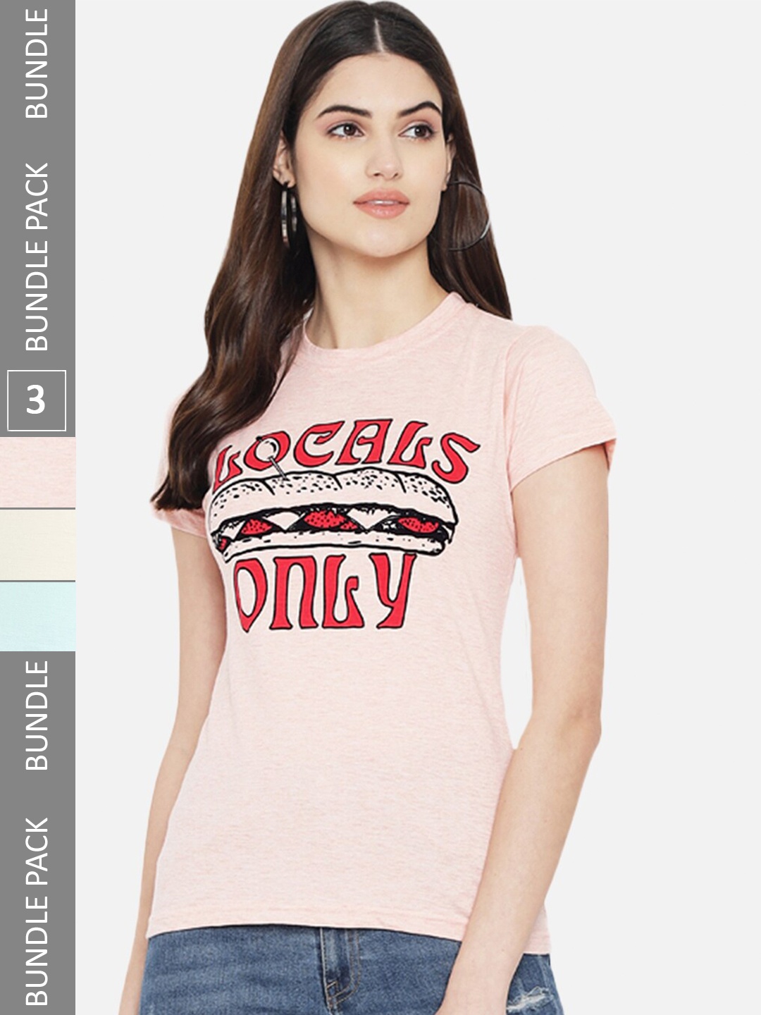 Fabflee Pack Of 3 Typography Printed Cotton T-shirt, Cream