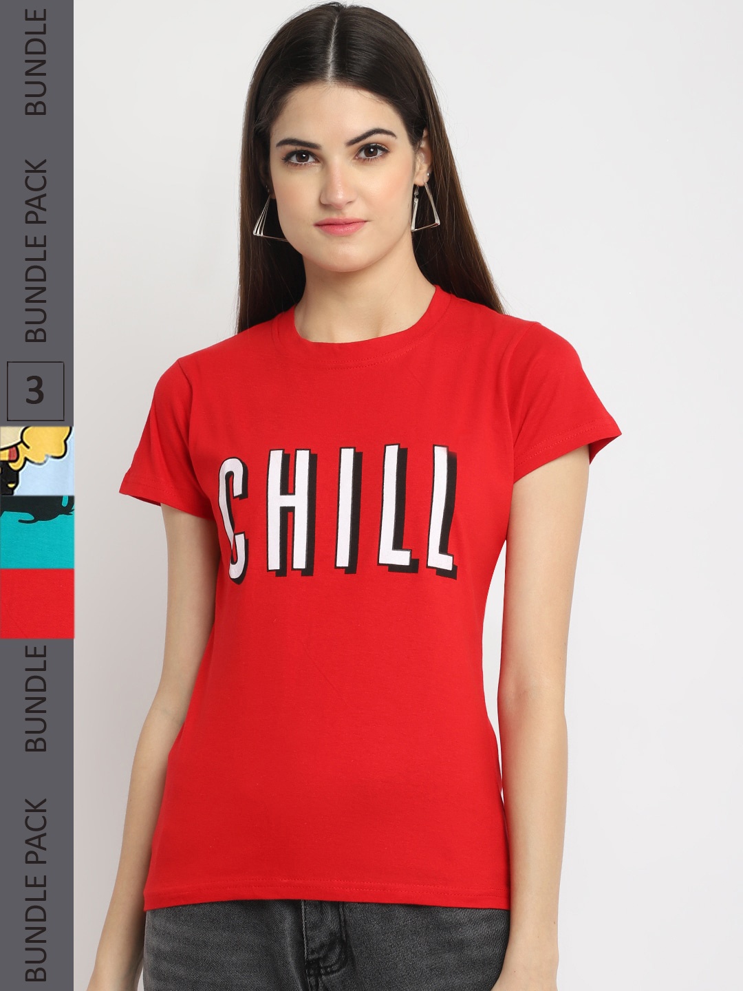 

Fabflee Pack Of 3 Typography Printed Cotton T-Shirt, Red