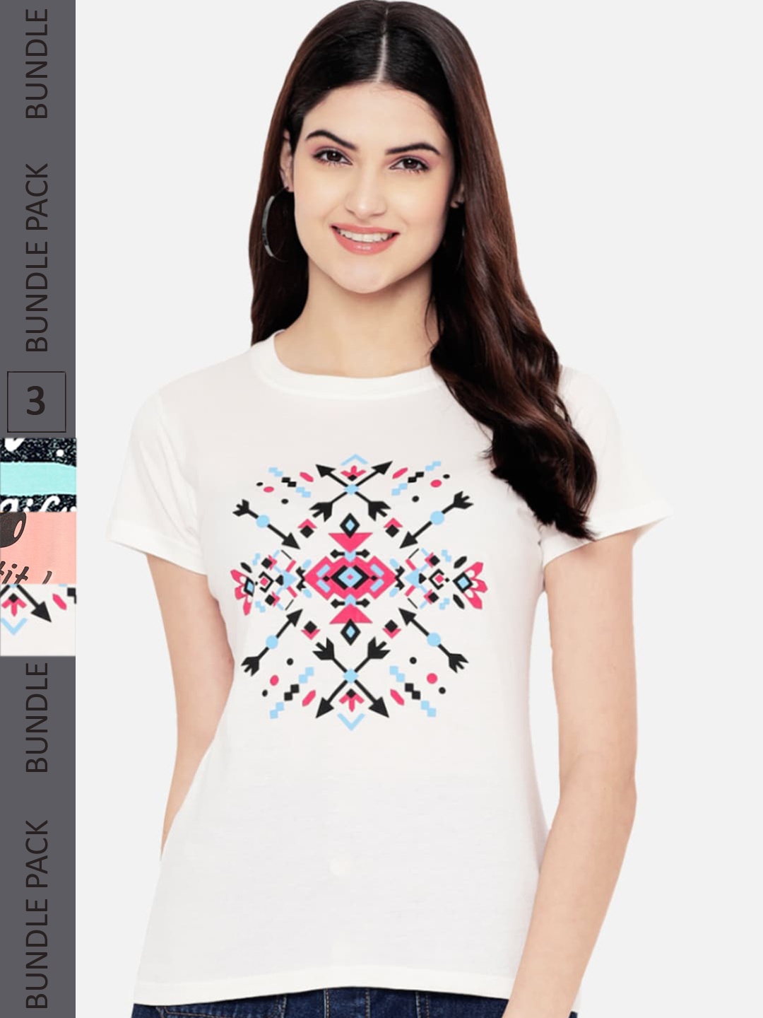 

Fabflee Pack Of 3 Printed Cotton T-shirts, White