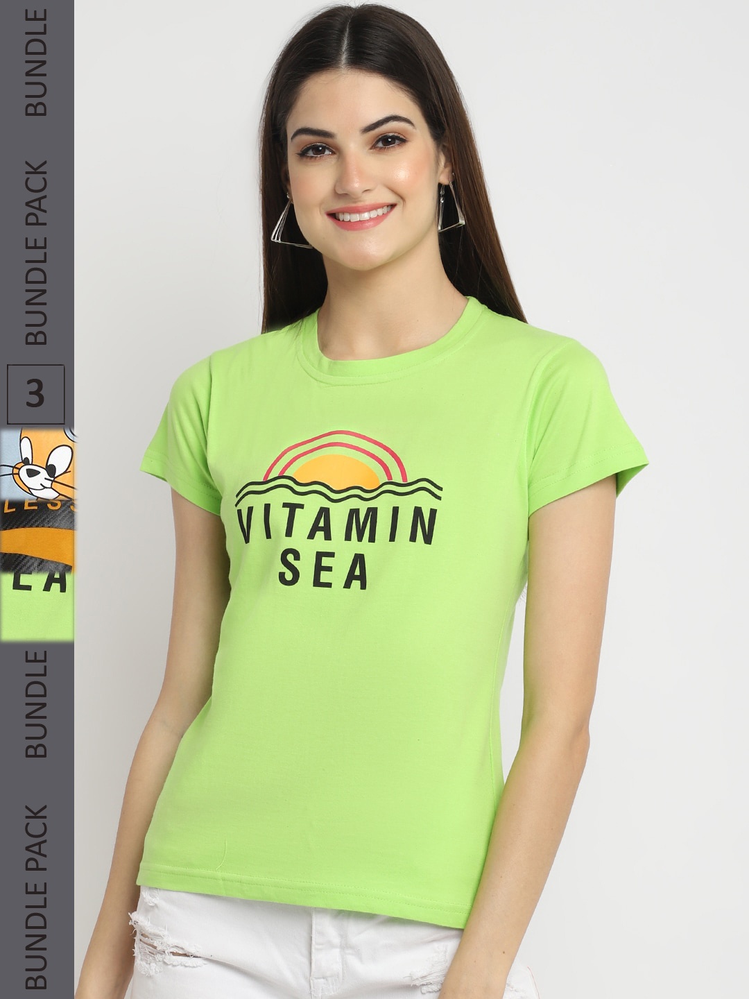 

Fabflee Pack of 3 Printed Knitted Cotton T-Shirt, Green
