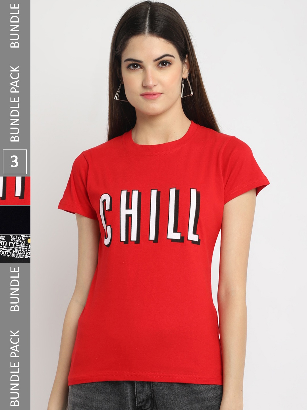 

Fabflee Pack Of 3 Printed Cotton T-shirt, Red