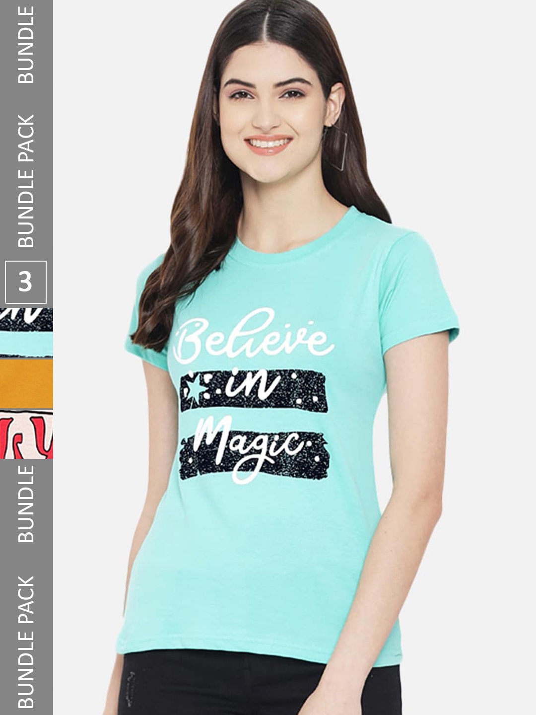

Fabflee Pack Of 3 Typography Printed Cotton T-shirt, Blue