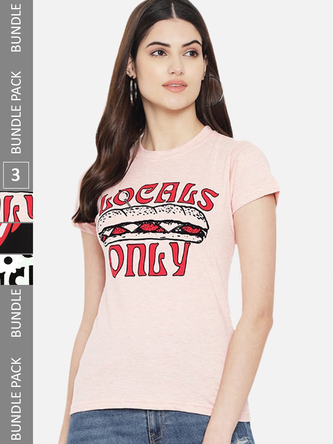 

Fabflee Pack of 3 Printed Cotton T-shirt, Peach