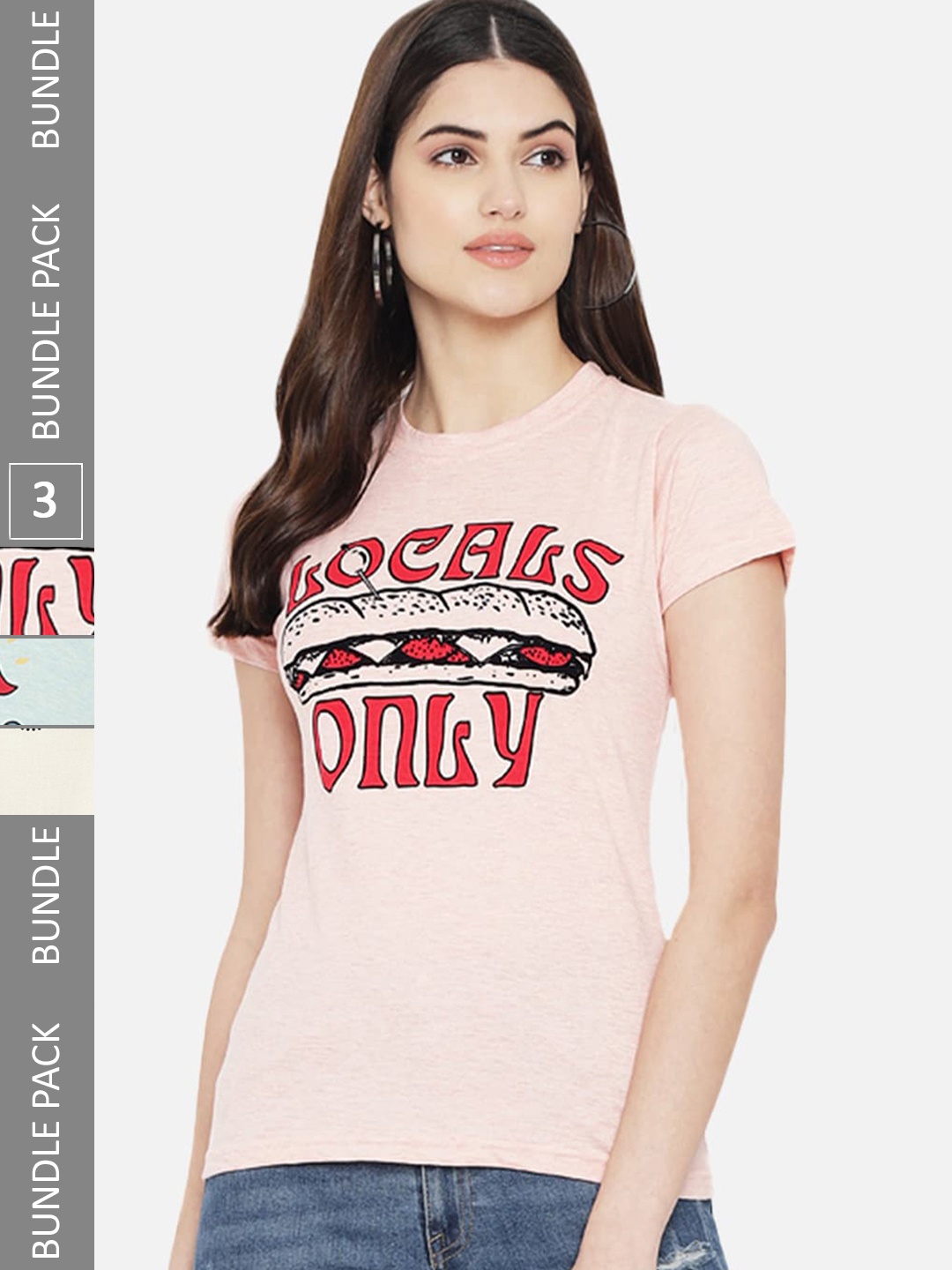 

Fabflee Pack Of 3 Typography Printed Cotton Casual T-shirt, Pink