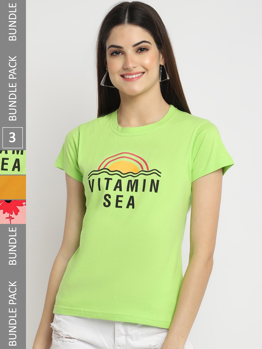 

Fabflee Pack Of 3 Printed Cotton T-shirts, Lime green