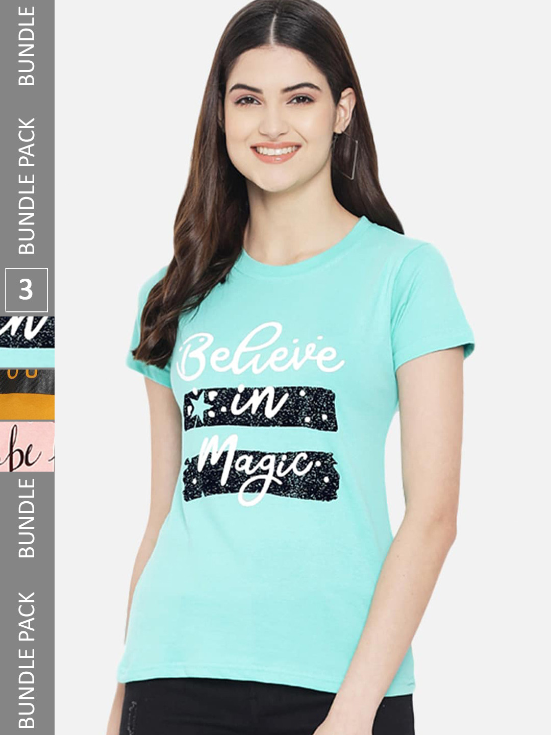 

Fabflee Pack Of 3 Typography Printed Regular Fit Cotton T-shirt, Blue