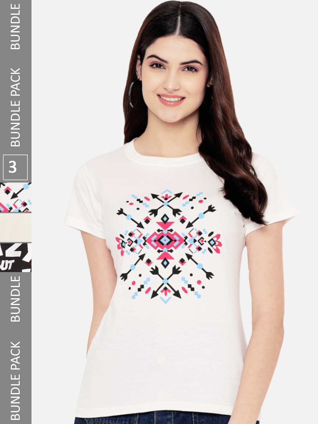 

Fabflee Pack Of 3 Printed Cotton T-shirts, White