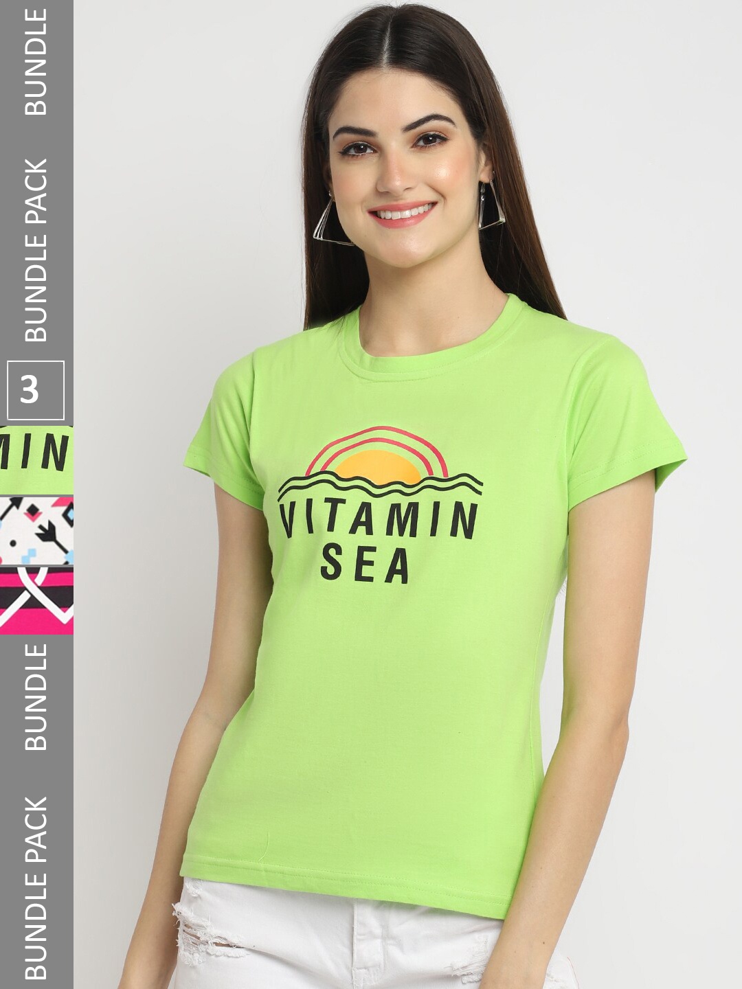 Fabflee Pack Of 3 Printed Cotton T-Shirts, Green