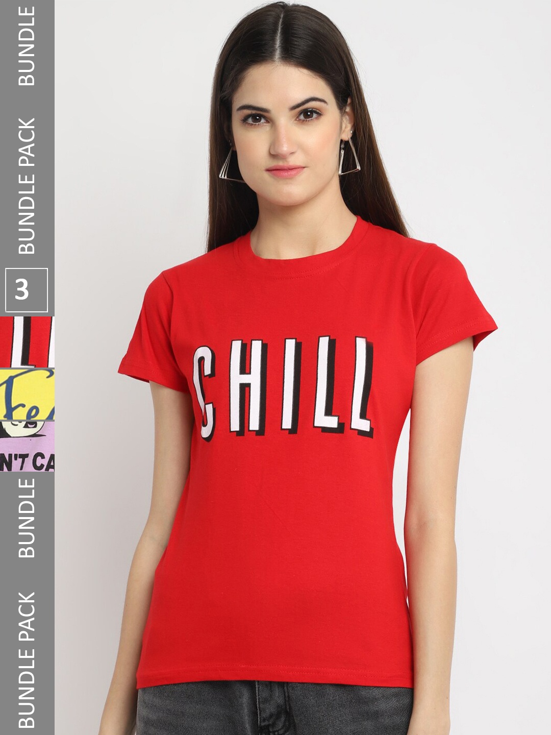 Fabflee Pack of 3 Typography Printed Cotton T-shirt, Red