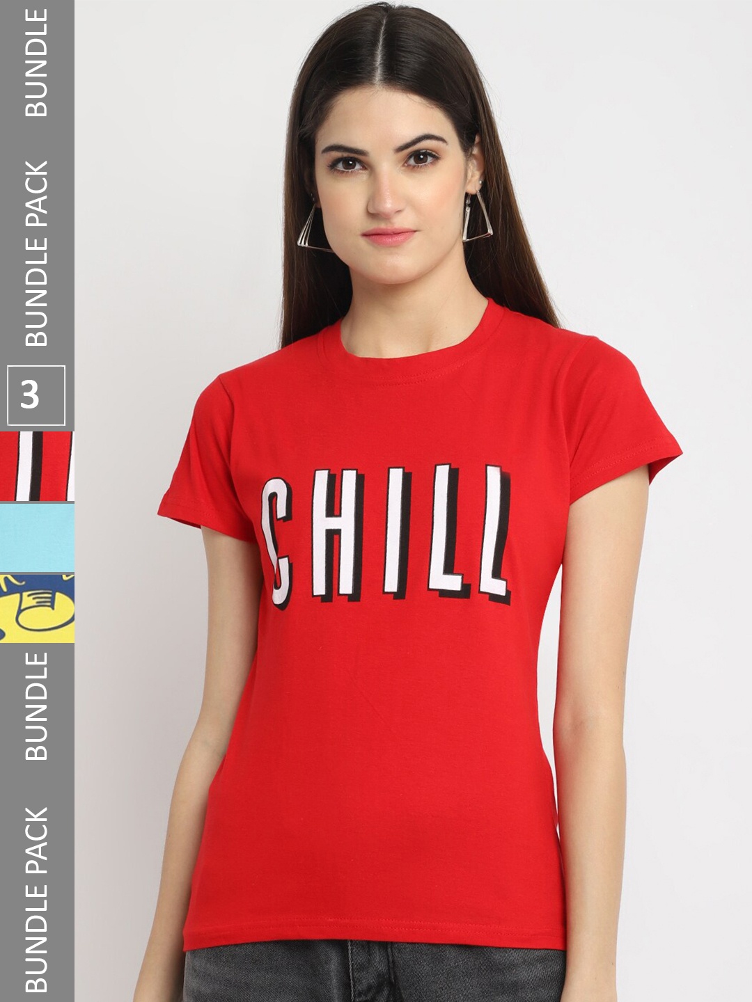

Fabflee Pack Of 3 Typography Printed Cotton T-shirts, Red