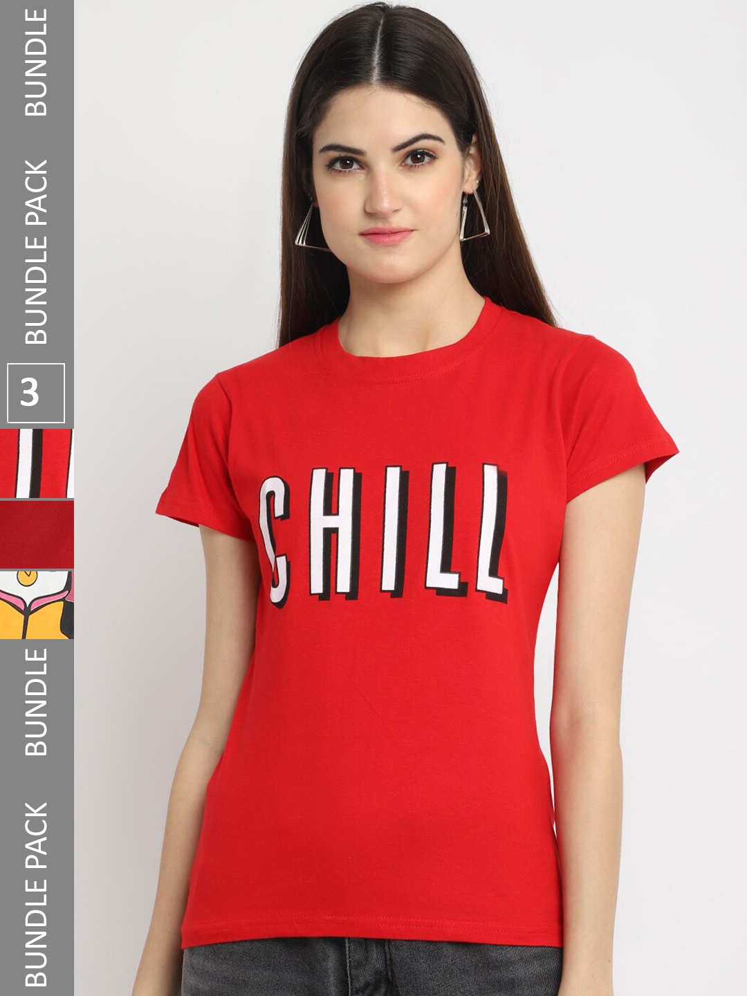 

Fabflee Pack Of 3 Printed Cotton T-shirt, Red