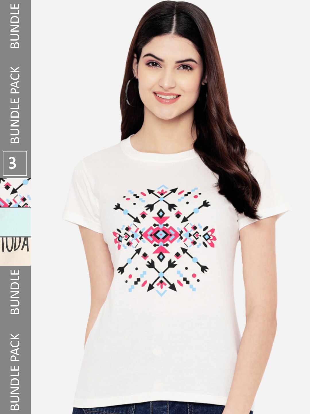 

Fabflee Pack Of 3 Graphic Printed Cotton T-shirts, White